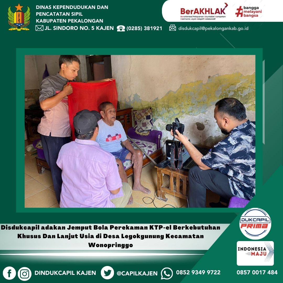 Disdukcapil adakan Jemput Bola Perekaman KTP-el Berkebutuhan Khusus Dan Lanjut Usia di Desa Legokgunung Kecamatan Wonopringgo